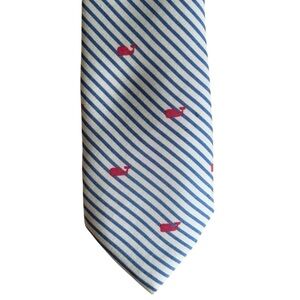 Vineyard Vines Boys Silk Tie Blue Stripe Pink Whales Preppy Nautical Summer